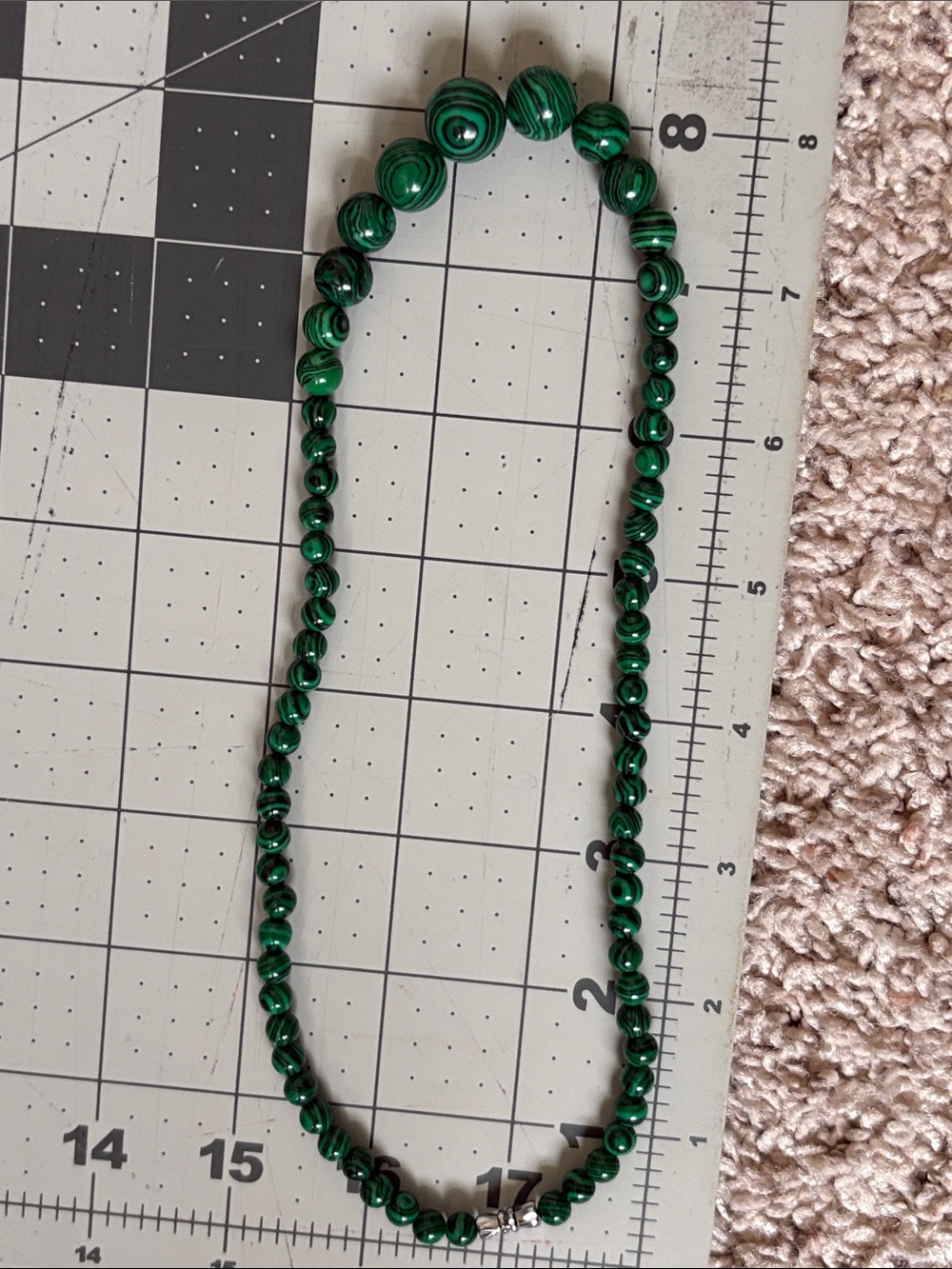 Malachite style Bead Necklace - Deep Green Striped Graduated Stone Beads - Picture 5 of 5